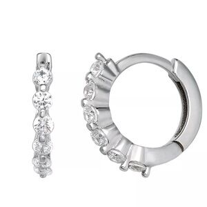 Elegant Silver Huggie Earrings, Primrose brand. Sterling silver, cubic zirconia.